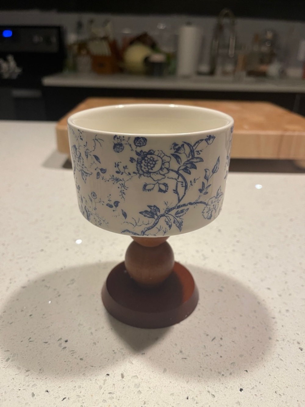French Style Blue Floral Bowl with Wooden Stand
